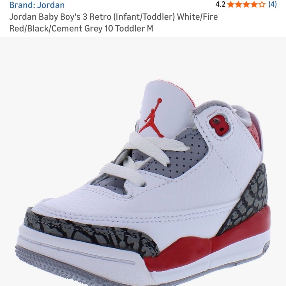 Nike Air Jordan Retro 3 TD Fire Red
White Cement Grey 2022 DM0968-160 size 4C